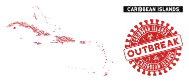 Salgın Kolajı Karayip Adaları Dokulu Salgın Filigranı Haritası