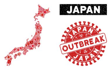 Salgın Kolajı Grunge Salgını Filigranı Japonya Haritası