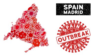 Salgın Mozaik Madrid İlçe Haritası Grunge Salgını Filigranı