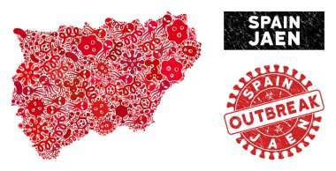 Ateş Kolajı Jaen İspanyol Bölgesi Haritası Tırmalanmış Filigran Salgını