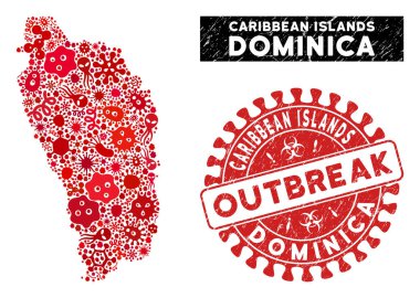 Salgın Mozaik Dominika Adası Haritası Grunge Salgın Mührü