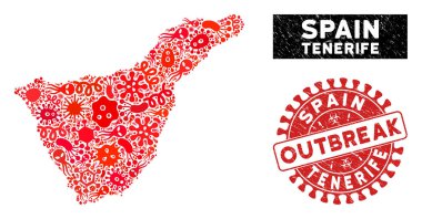 Mikrop Kolajı Tenerife İspanya Ada Haritası Grunge Salgını Filigranı