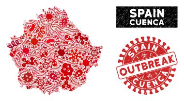 Salgın Kolajı Cuenca Eyaleti Haritası Çizilmiş Salgın Mührü