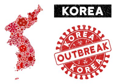 Bulaşıcı Mozaik Kore Haritası Çizilmiş Salgın Damgası