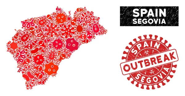 Salgın Kolajı Segovia İlçe Haritası Grunge Salgın Mührü