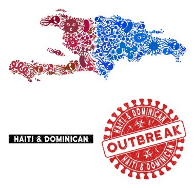 Grip Kolajı Haiti ve Dokulu Salgın Filigranı Dominik Cumhuriyeti Haritası