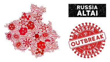 Salgın Kolajı Altai Cumhuriyet Haritası Grunge Salgını Filigranı