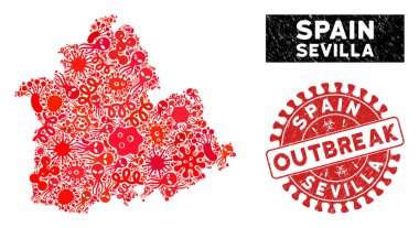 Salgın Mozaik Sevilla Eyaleti Haritası Dokulu Salgın Filigranı