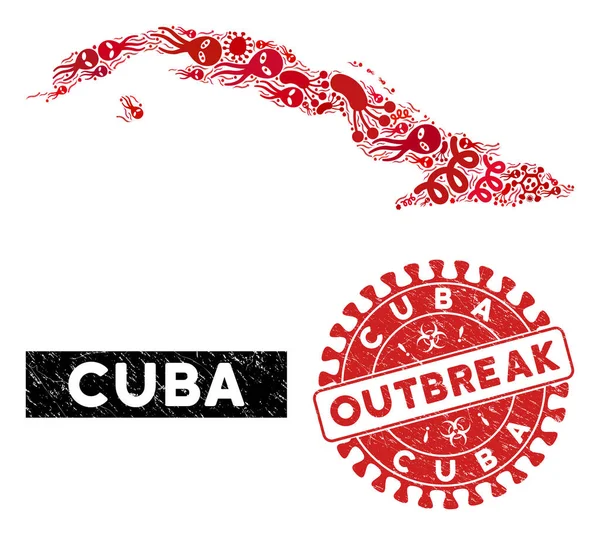 Tehlike Salgını Damgalı Mozaik Küba Haritası