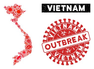 Grunge Salgını Mührü ile Vietnam Salgın Kolajı Haritası