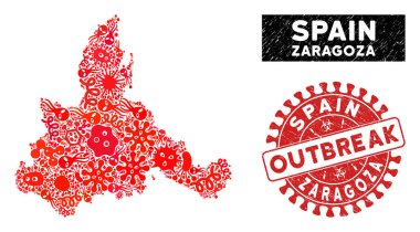 Virüs Kolajı Zaragoza İlçe Haritası Dokulu Salgın Filigranı