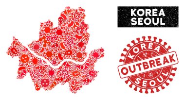 Bulaşıcı Mozaik Seul Şehir Haritası Çizilmiş Salgın Damgası