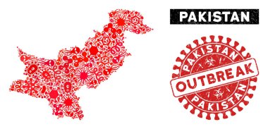 Salgın Mozaik Pakistan Haritası Dokulu Salgın Damgası