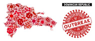 Salgın Kolajı Dominik Cumhuriyeti Haritası Çizilmiş Salgın Mührü