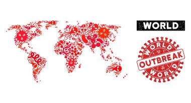 Çizilmiş Salgın Mührü ile Salgın Kolajı Dünya Haritası