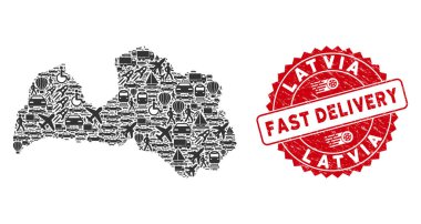 Seyahat Mozaik Letonya Haritası Dokulu Hızlı Teslimat Mührü
