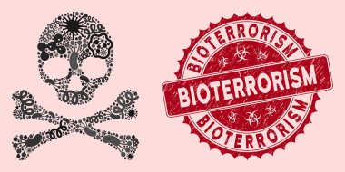 Salgın Kolajı Ölüm Kurukafa Simgesi Dokulu Biyoterörizm Mührü