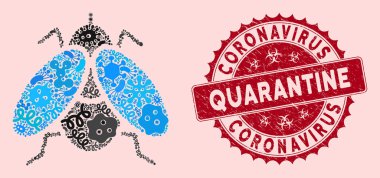 Viral Kolaj Uçan Böcek Simgesi Çizilmiş Coronavirüs Karantina Mührü