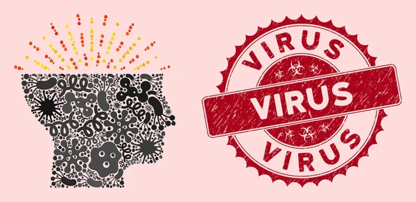 Virusmosaik-Ikone mit Notfall-Virus-Stempel — Stockvektor