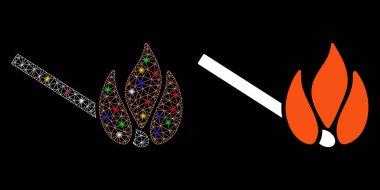 Parlayan Ağ Kablosu Yanık Çerçevesi Flash Noktaları ile Kibrit Simgesi