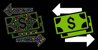Glossy Mesh Network Money Exchange Icon with Flash Spots clipart