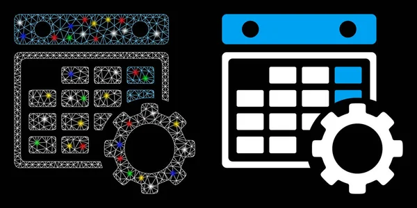 Glossy Mesh Carcass Calendar Configuration Icon with Flash Spots — Stock Vector