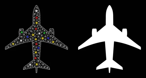 Икона Flare Mesh Carcass Jet Plane с вспышками — стоковый вектор