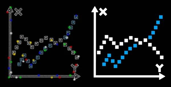 Flare Mesh Wire Frame Functions Plot Icon with Flare Spots — Stock Vector