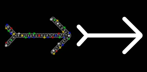 Flare Mesh Netzwerk rechte Richtung Symbol mit Flare Spots — Stockvektor