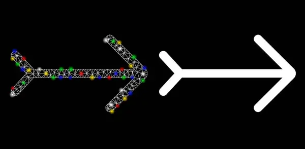 Icona Flare Mesh Network Right Direction con punti di flare — Vettoriale Stock