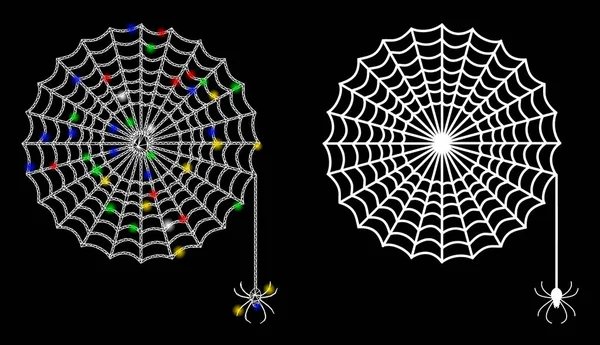 Fackeldraht-Rahmen Spinnennetz-Symbol mit hellen Flecken — Stockvektor