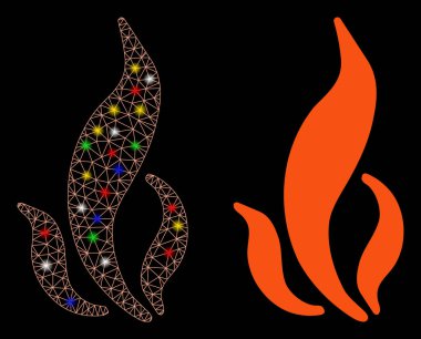 Flaş Noktalı Parlak Kablo Çerçevesi Alev Simgesi