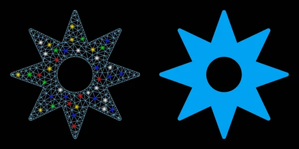 Icono de estrella del navegador de la carcasa de malla de bengala con puntos de luz — Archivo Imágenes Vectoriales