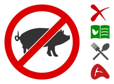 Vektör Düz Duruş Domuz Simgesi ve Bonus Simgeleri