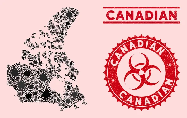 Coronavirus Collage Canada V2 Mapa com Distress Biohazard Watermarks — Vetor de Stock