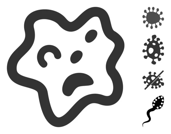 Icône de bactéries plates vectorielles avec icônes bonus — Image vectorielle