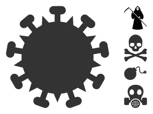 Icône de virus plat du SRAS vectoriel avec icônes bonus — Image vectorielle