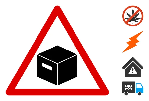 Vector Flat Parcel Warning Icon with Bonus Icons — 스톡 벡터