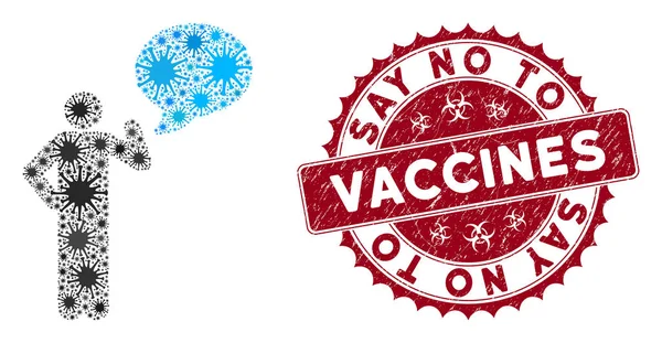 Coronavirus Collage Man Idea Balloon Icon with Scratched Say No to Vaccines Stamp — ストックベクタ