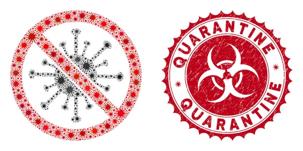 Coronavirus Mozaiği Koronavirüs Simgesini Dokulu Karantina Damgası ile Durdur — Stok Vektör