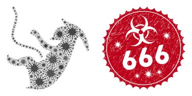 Coronavirus Mozaik Uzaylı Embriyo Simgesi Çizilmiş 666 Damgalı