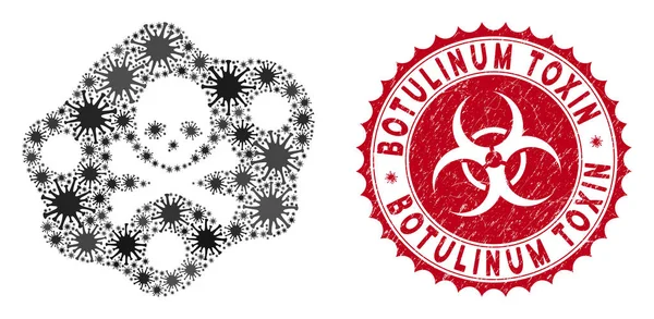 Mosaico de Coronavirus Botulinum Toxin Icono con Textured Botulinum Toxin Seal. — Vector de stock