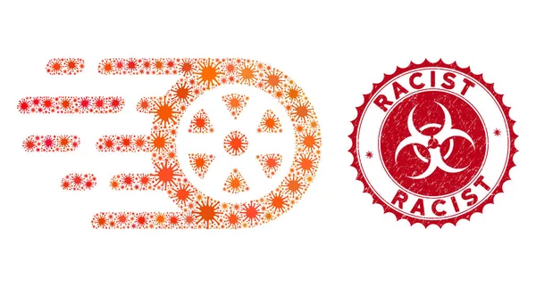 Coronavirus Mosaic Bolide car Wheel Icon with Distress Racist Seal — 图库矢量图片