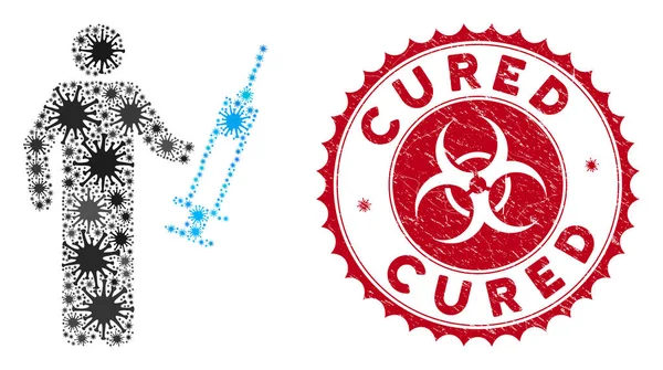 Ikona handlarza narkotyków Coronavirus z teksturowanym stemplem peklowanym — Wektor stockowy