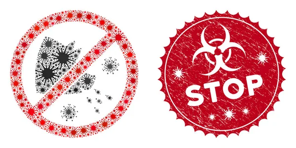 Icono de gripe porcina de parada de collage de coronavirus con sello de parada rayado — Vector de stock