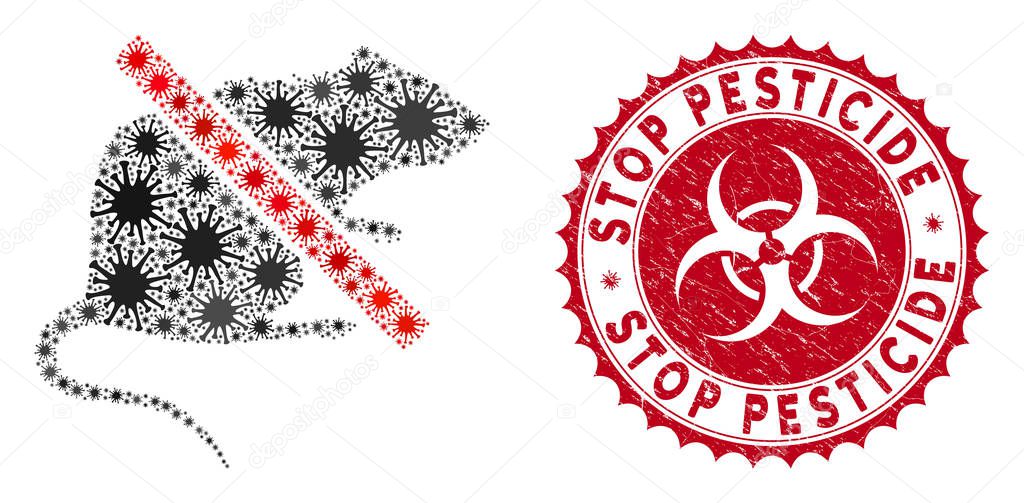 Coronavirus Collage No Rat Icon with Grunge Stop Pesticide Seal