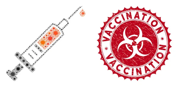 Coronavirus Collage Impfsymbol mit texturiertem Impfsiegel — Stockvektor