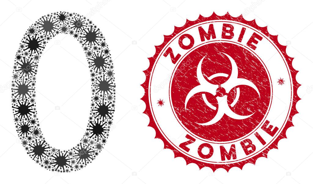 Coronavirus Mosaic Zero Digit Icon with Scratched Zombie Stamp