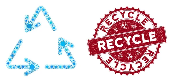 Ícone de Triângulo de Reciclagem Mosaico Coronavirus com Selo de Reciclagem Grunge — Vetor de Stock