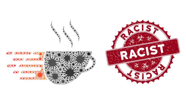 Coronavirus Collage Express Coffee Icon with Distress Racist Stamp — 图库矢量图片